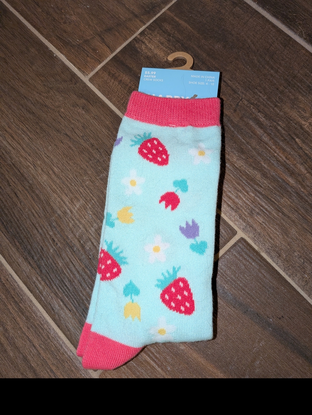 Easter Strawberry Crew Socks Women's Shoe Size 4-10